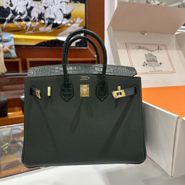 Old Cobbler Birkin Touch Togo & Matte Alligator Crocodile Cypress Green Gold Hardware 25cm Full Handmade