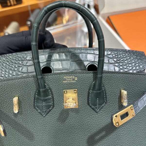 Old Cobbler Birkin Touch Togo & Matte Alligator Crocodile Cypress Green Gold Hardware 25cm Full Handmade