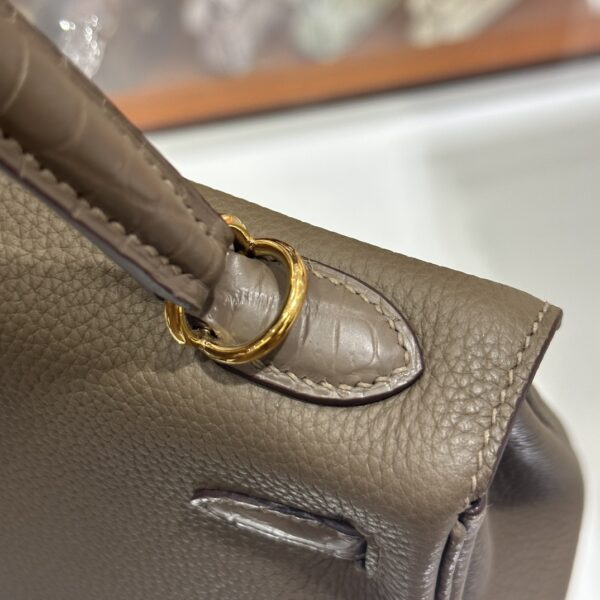 wsxc1792487153431_5 Old Cobbler Kelly Touch Togo & Matte Crocodile CK18 Etoupe Grey Gold Hardware 25cm Full Handmade