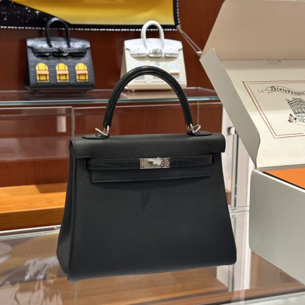 wsxc1792487192436_0-1 Old Cobbler Kelly Touch Togo & Matte Crocodile CK89 Black Silver Hardware 25cm Full Handmade